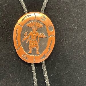 Vintage Bell Trading Solid Copper Kachina Shaman Bolo Tie With Copper Tips